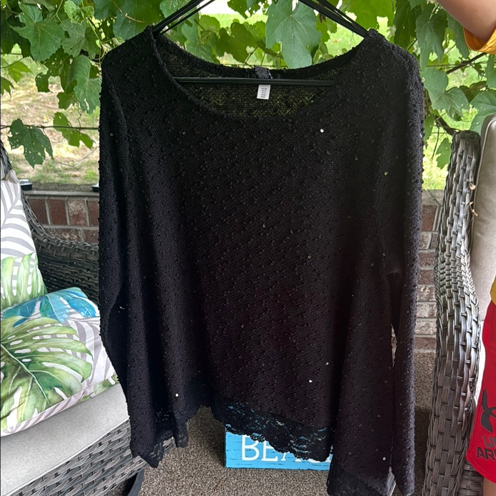 Black Sequin Knit Women's Tunic light weight Sweater